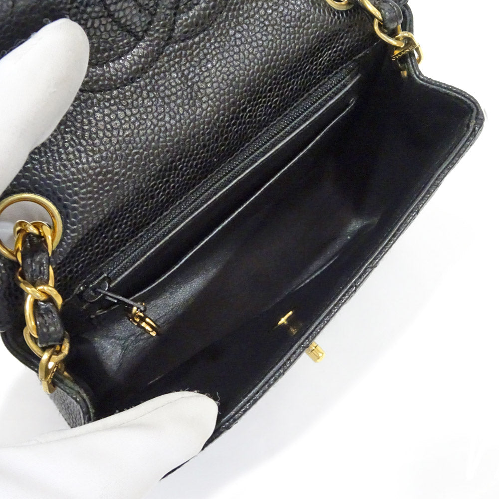 CHANEL Mini Matras A01115 Chain Shoulder Bag Caviar S Turnlock Black