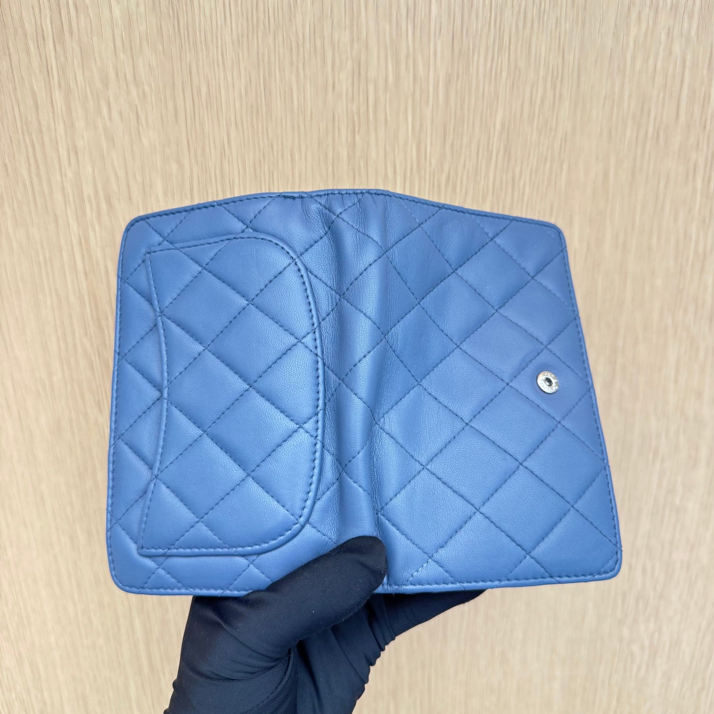CHANEL Lambskin Quilted Zipped Pocket Wallet Lavander 3223