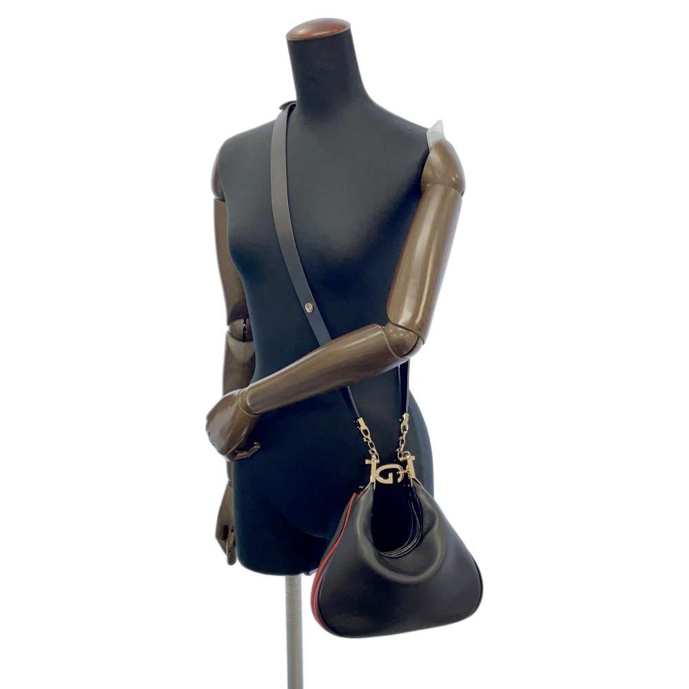 GUCCI Attaché Shoulder Bag Black/Red 699409 Leather Size Small