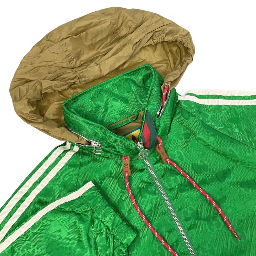 GUCCI Adidas Collaboration Macro GG Half Zip Jacket Size 50 Green 696651 Nylon100%