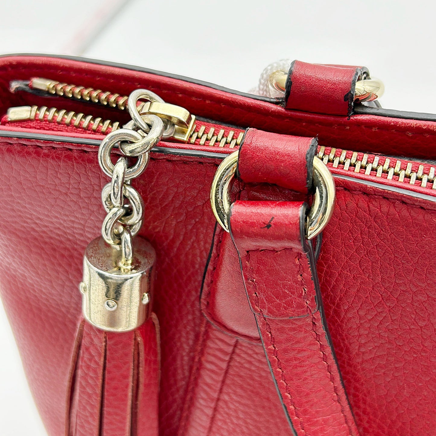 Gucci | Bags | Gucci Soho Convertible Top Handle Bag Leather Small Red LA13610