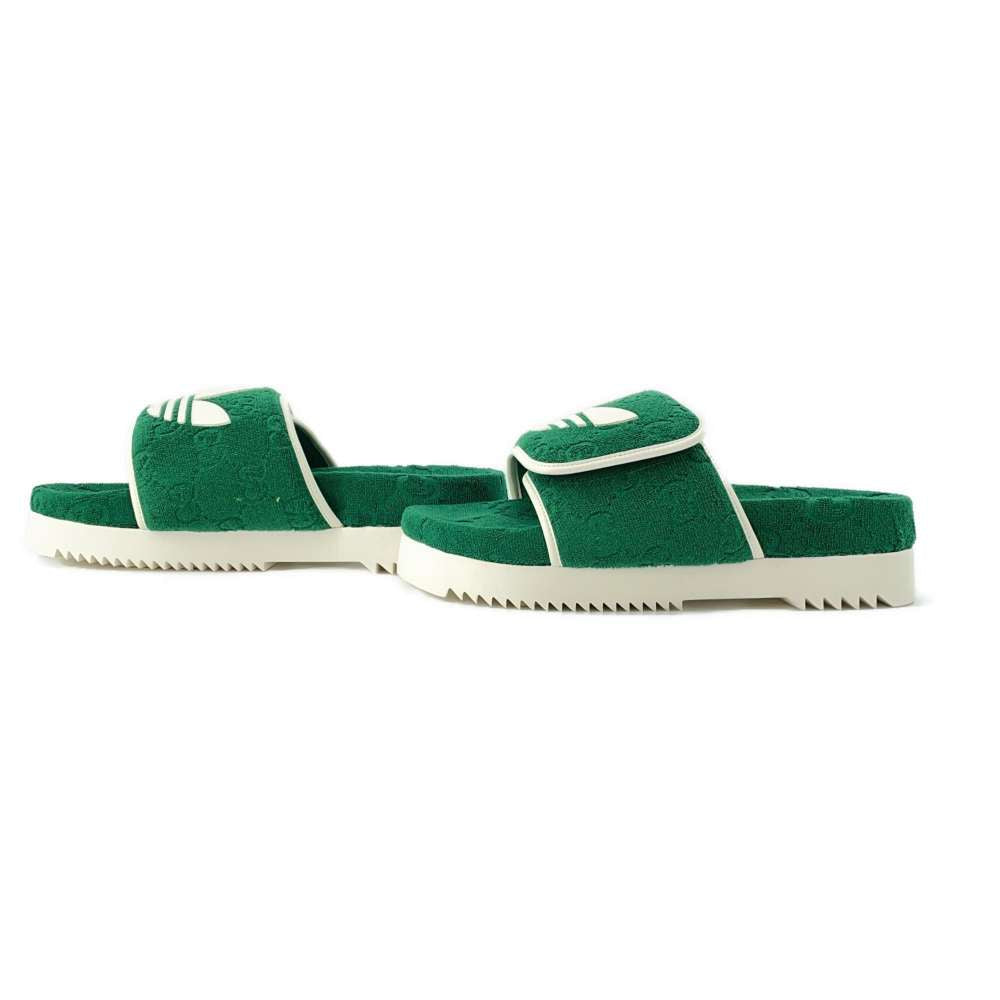 GUCCI Adidas Collaboration Platform Sandals Green/White 702412 GGCotton Rubber Size 9