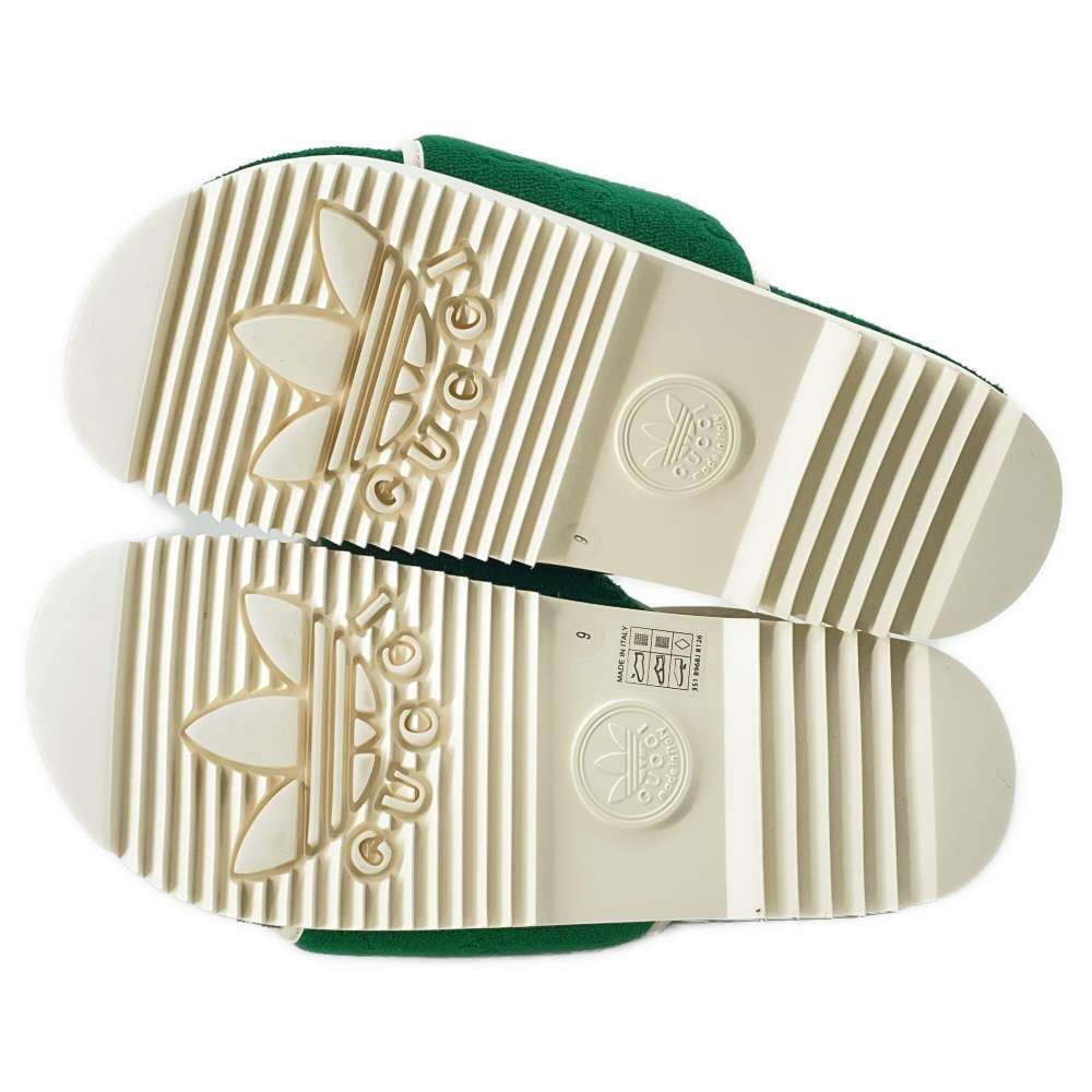 GUCCI Adidas Collaboration Platform Sandals Green/White 702412 GGCotton Rubber Size 9