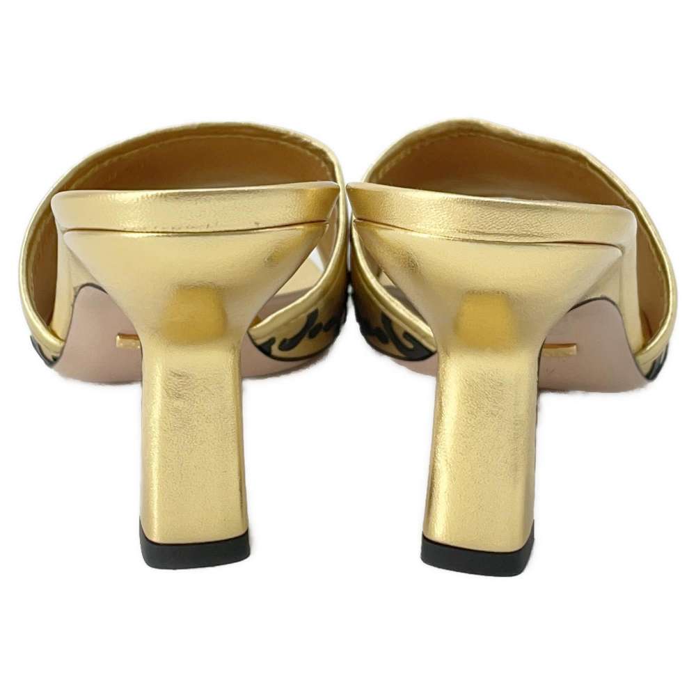 GUCCI Adidas Collaboration GG Logo Slide Sandals Gold/Black 722445 Leather Velour Size 38 1/2