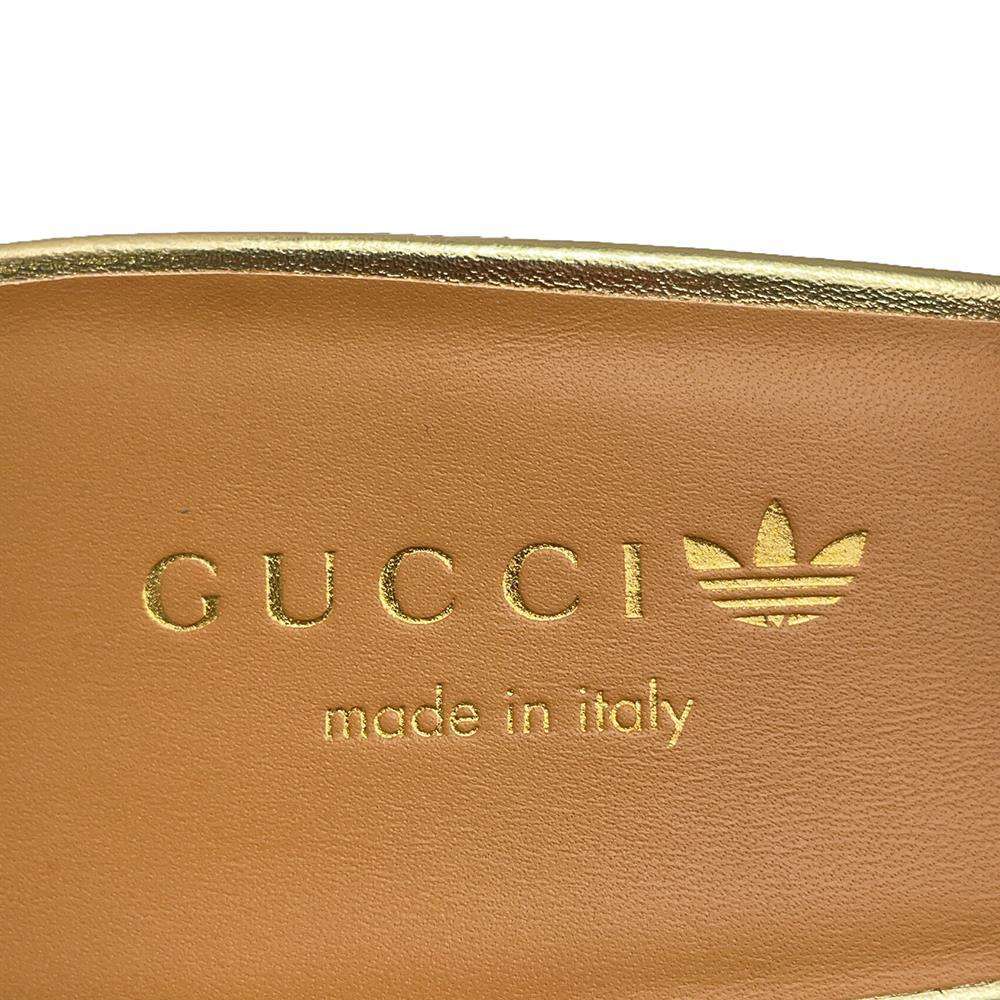GUCCI Adidas Collaboration GG Logo Slide Sandals Gold/Black 722445 Leather Velour Size 38 1/2