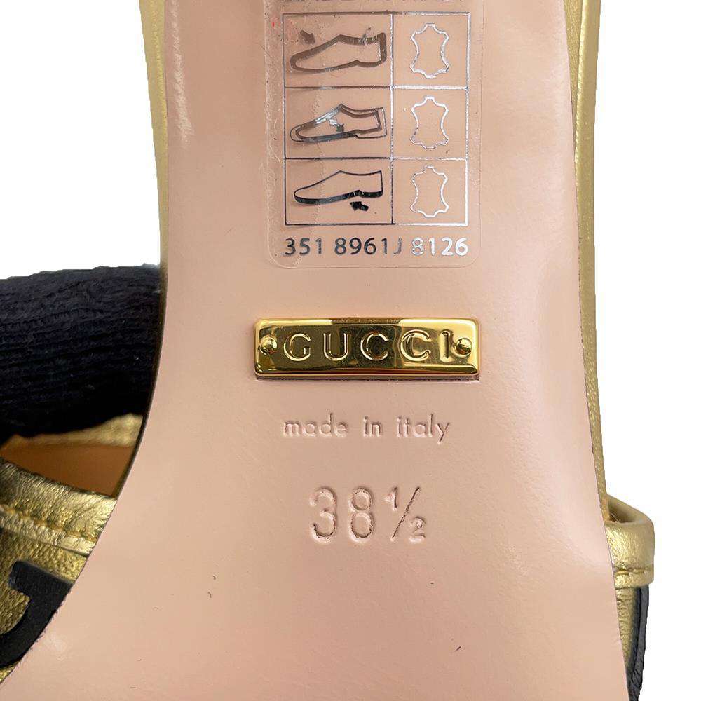 GUCCI Adidas Collaboration GG Logo Slide Sandals Gold/Black 722445 Leather Velour Size 38 1/2