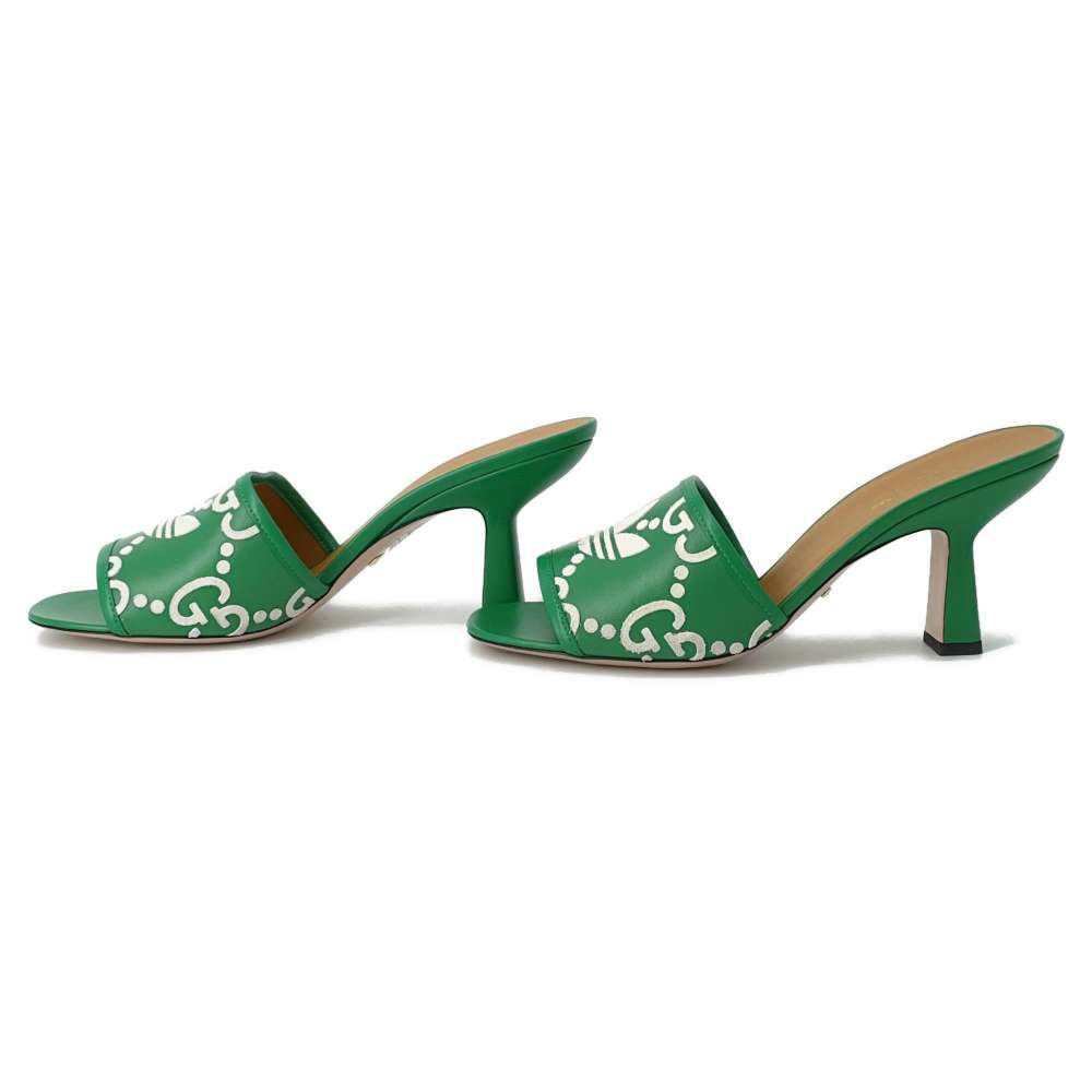 GUCCI Adidas Collaboration GG Logo Slide Sandals Green/White 722445 Leather Velour Size 39.5
