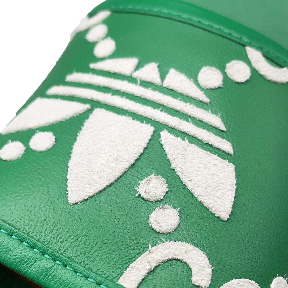 GUCCI Adidas Collaboration GG Logo Slide Sandals Green/White 722445 Leather Velour Size 39.5