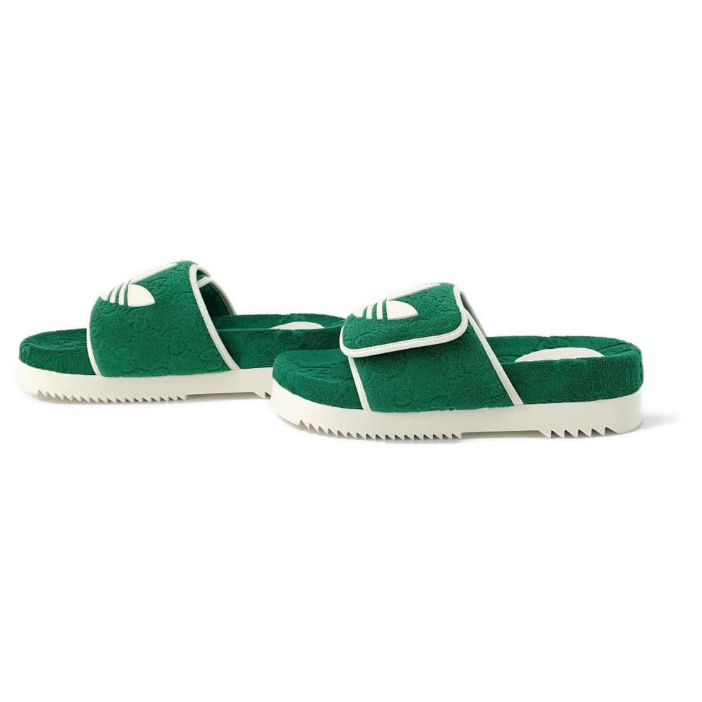 GUCCI Adidas Collaboration Platform Sandals Green/White 702412 GGCotton Size 9