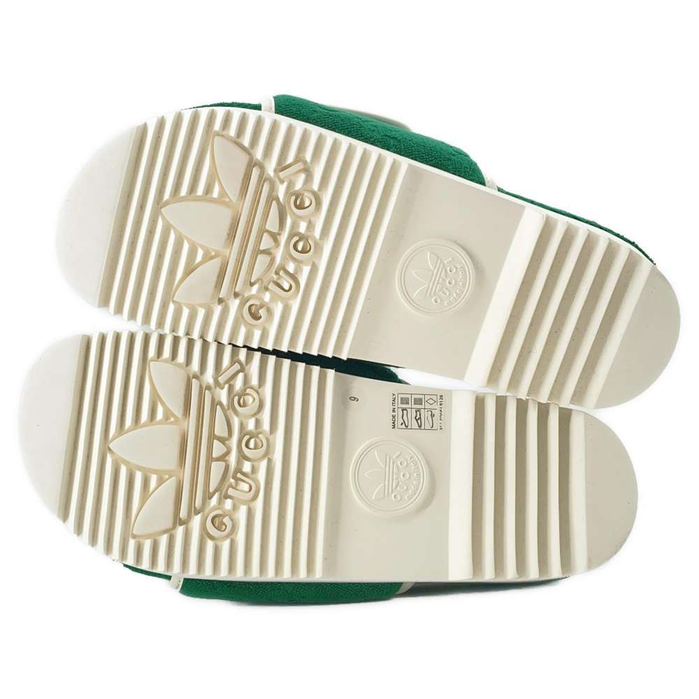 GUCCI Adidas Collaboration Platform Sandals Green/White 702412 GGCotton Size 9