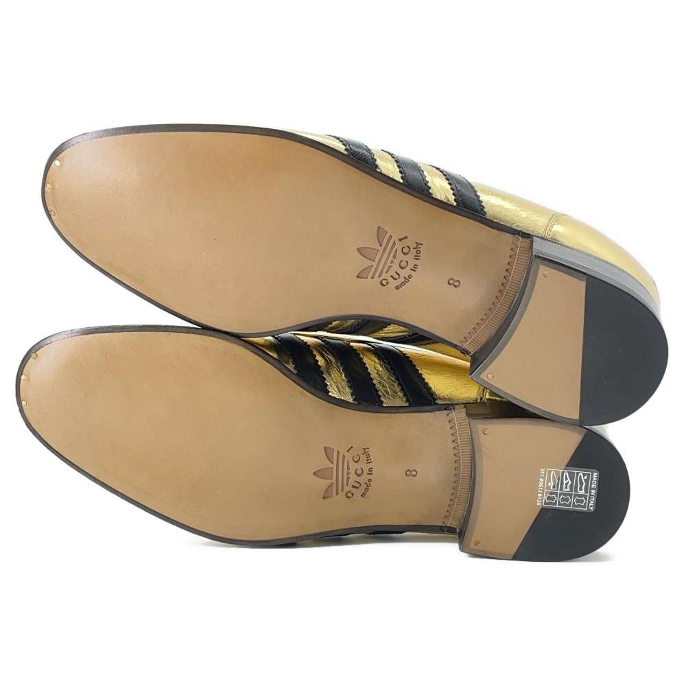 GUCCI Adidas Collaboration Horsebit Loafers Gold 702283 MetalicLeather Size 8