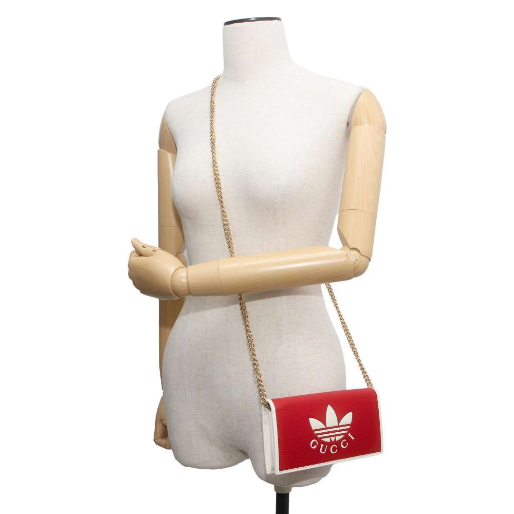 GUCCI adidas Collaboration Chain Wallet Red/White 621892 Leather
