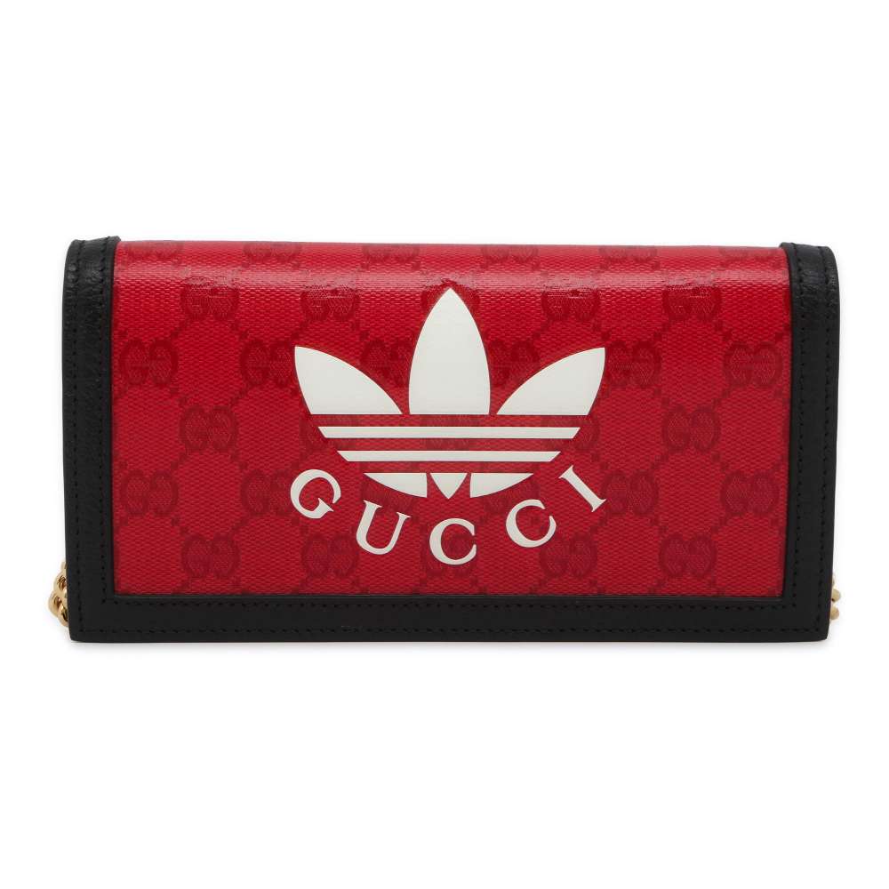 GUCCI adidas Collaboration Chain Wallet Red/Black 621892 GG CrystalCanvas/Leather