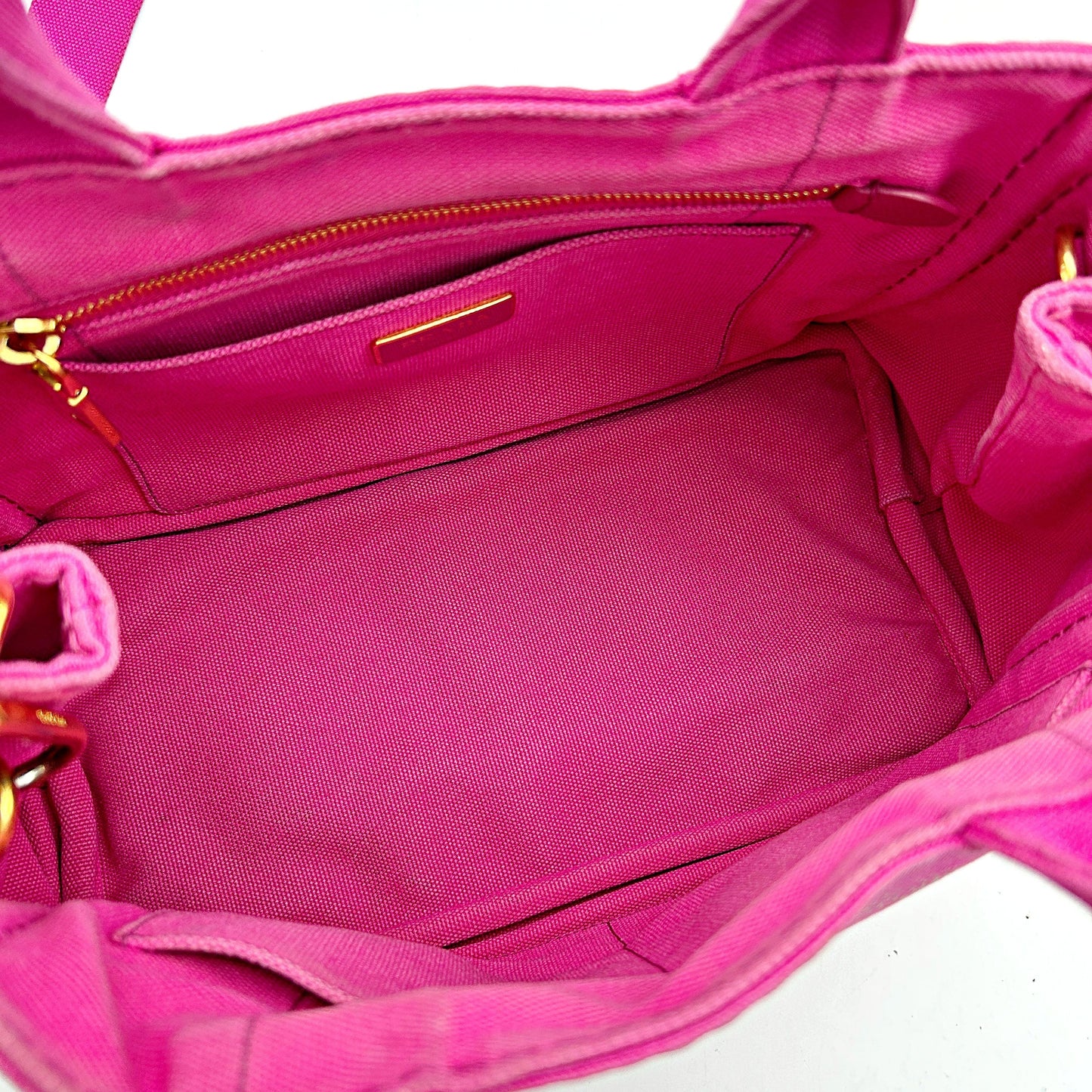 Pre-owned Prada Denim Small Canapa Logo Tote Peonia LA10326
