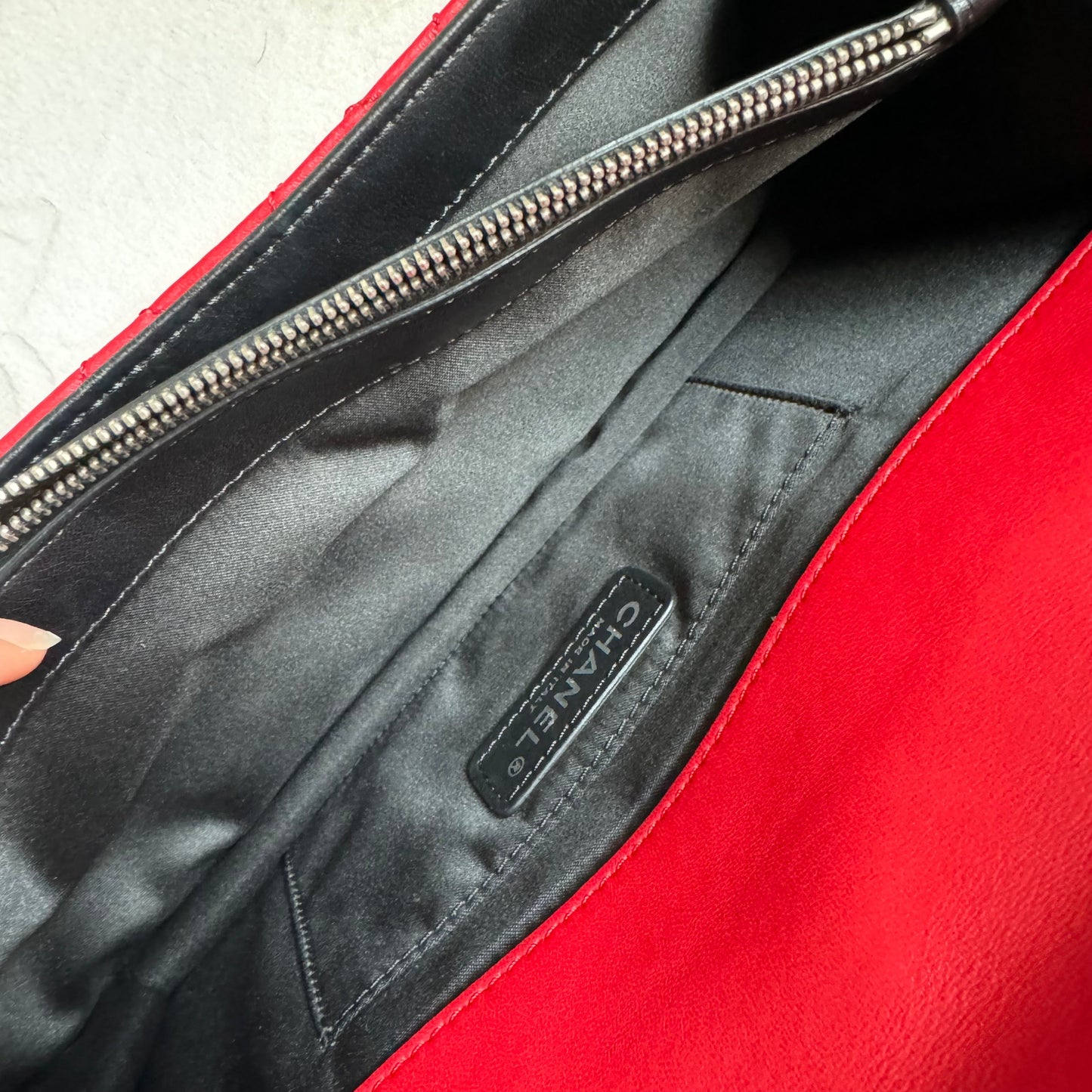 Chanel Baguette Flap Shoulder Bag Lambskin Red and Black Silver Double Chain