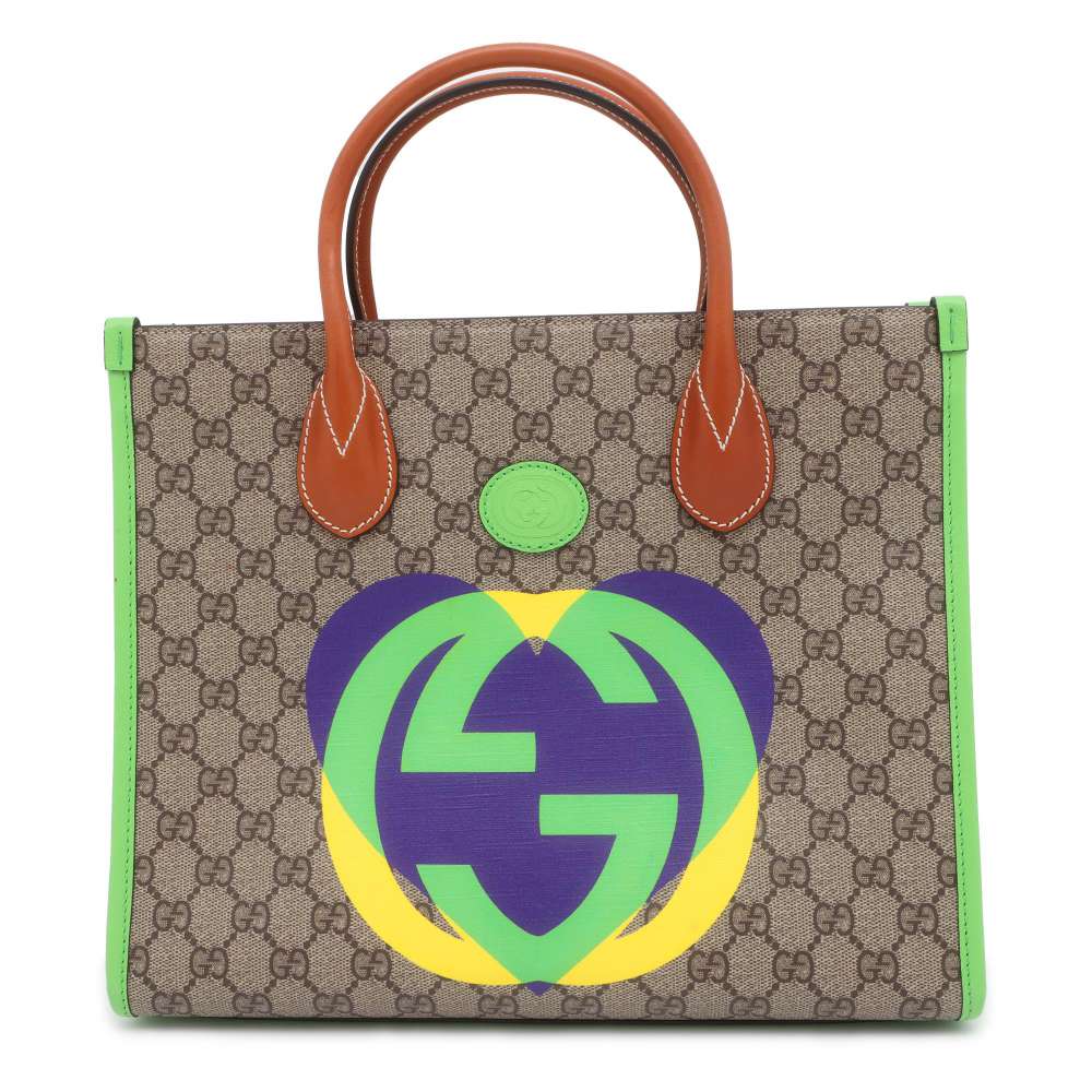 GUCCI GG Supreme 2WAY Tote Bag Kobe Hankyu Limited Beige/Light Green 680956 PVC Leather