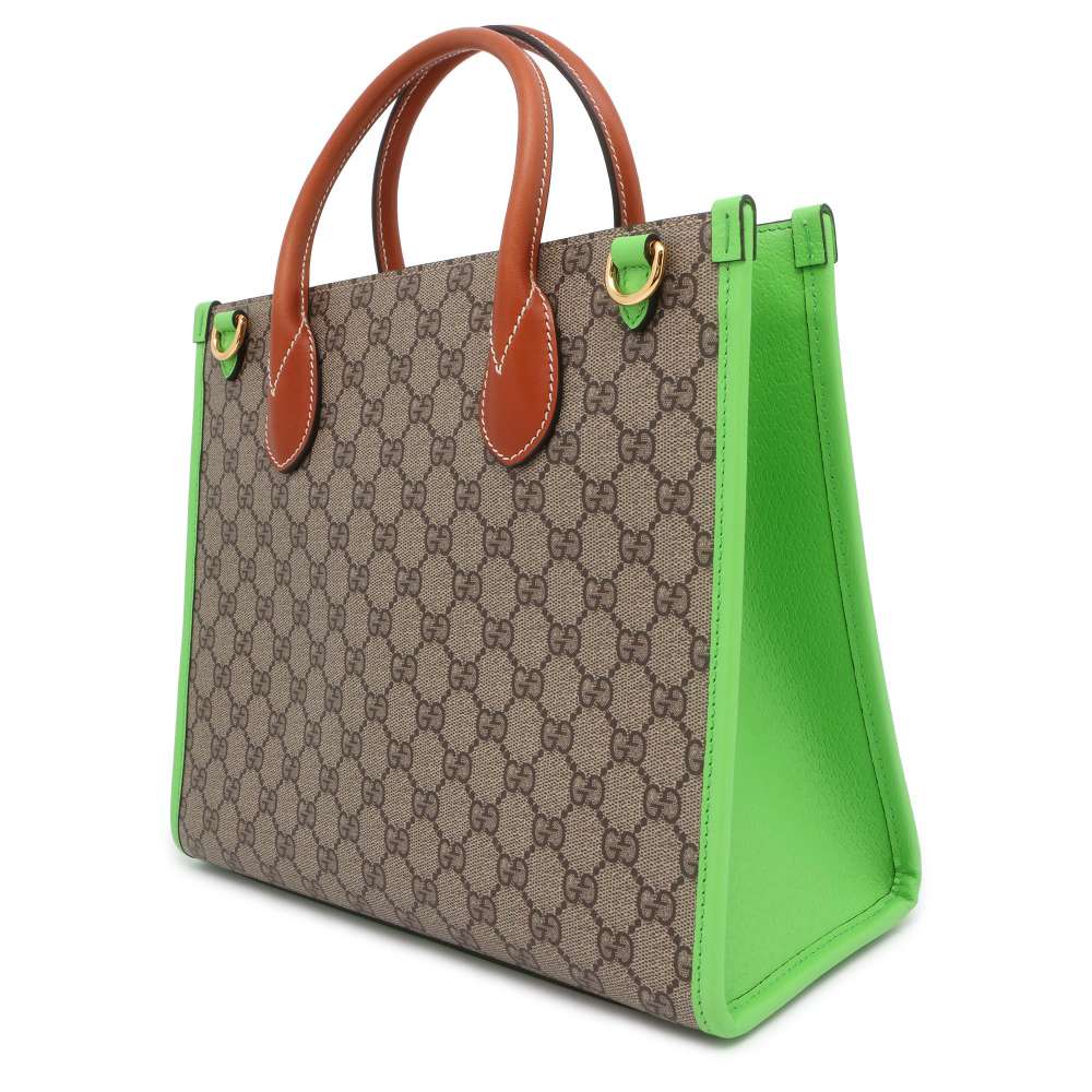 GUCCI GG Supreme 2WAY Tote Bag Kobe Hankyu Limited Beige/Light Green 680956 PVC Leather