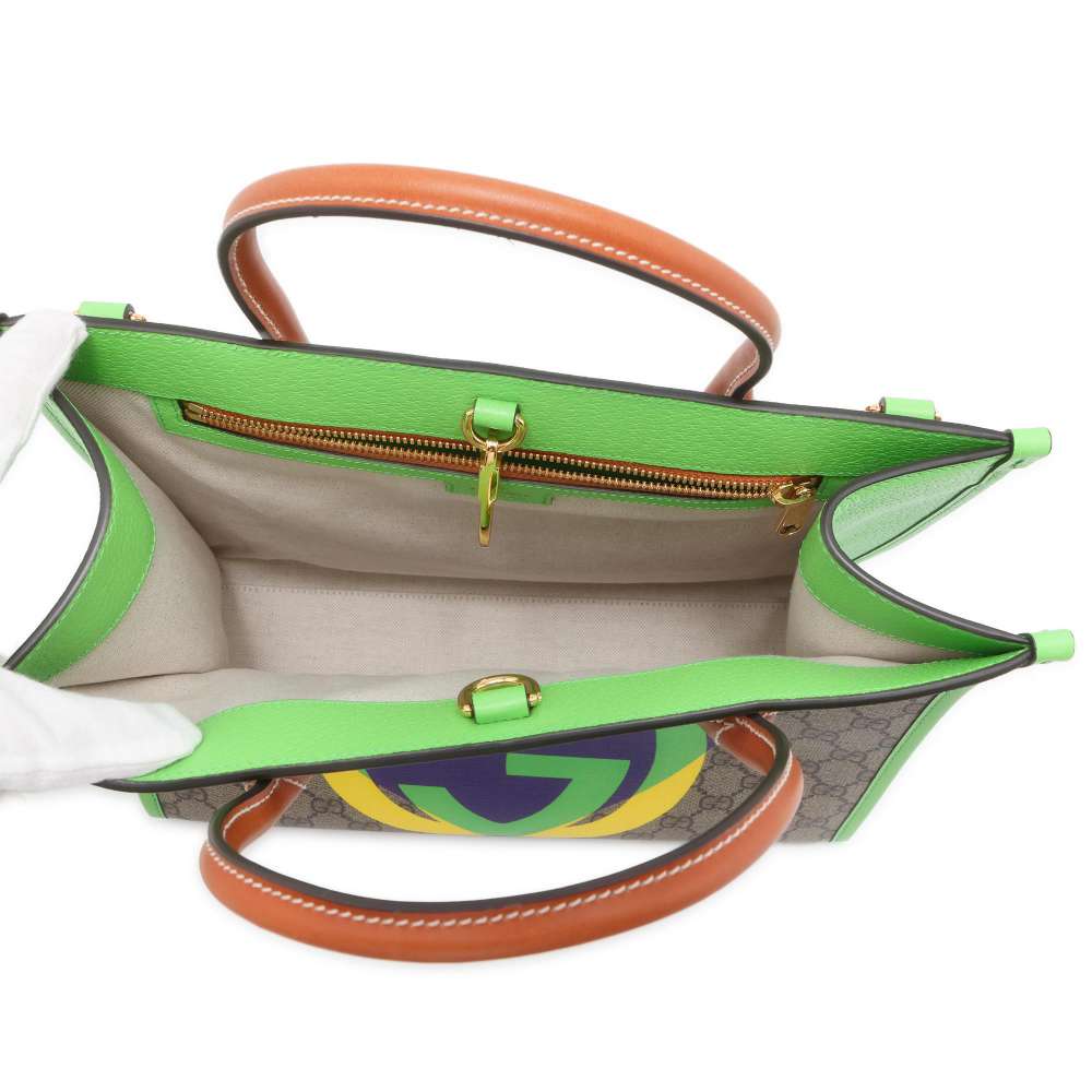 GUCCI GG Supreme 2WAY Tote Bag Kobe Hankyu Limited Beige/Light Green 680956 PVC Leather