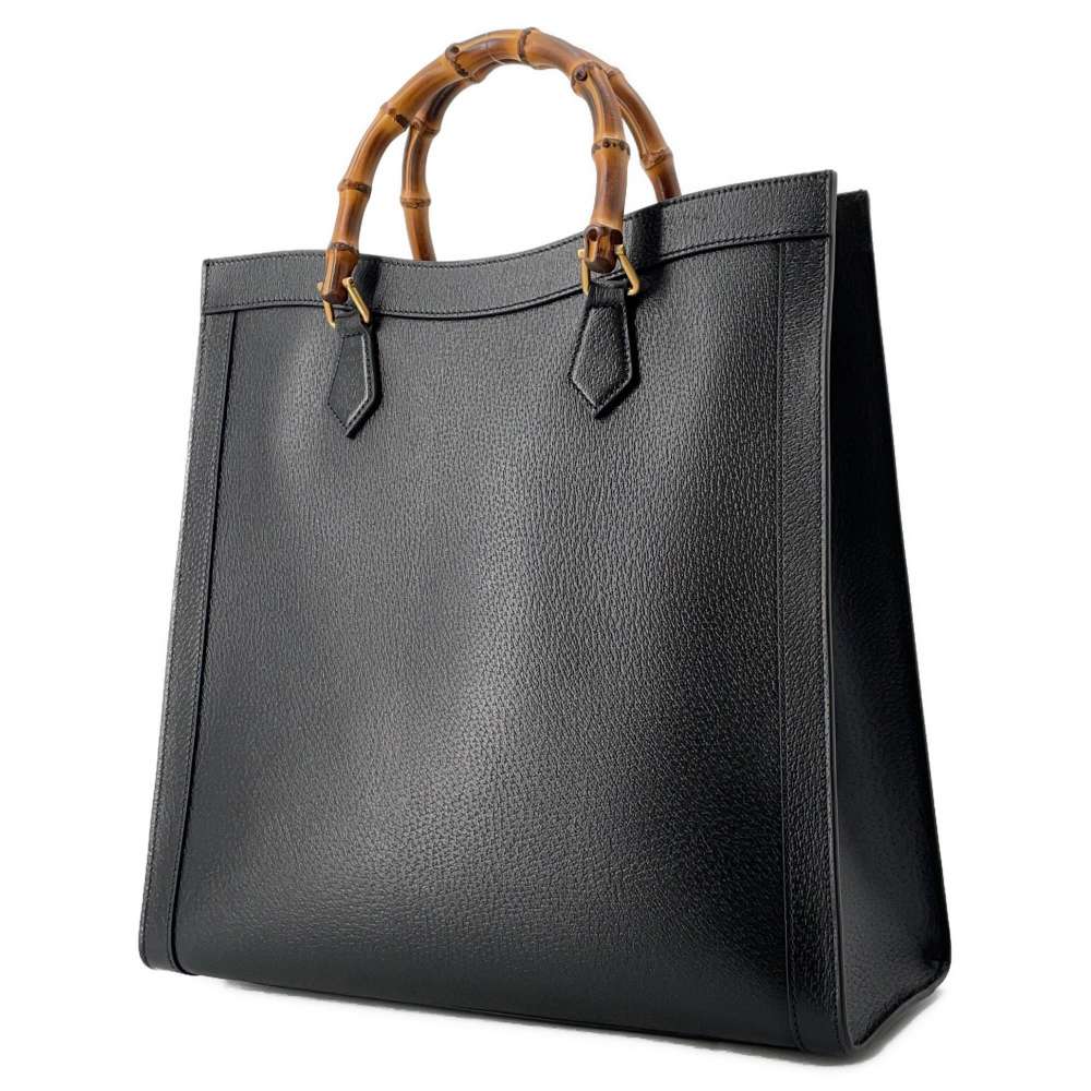 GUCCI Diana Bamboo Tote Bag Black 703218 Leather Bamboo
