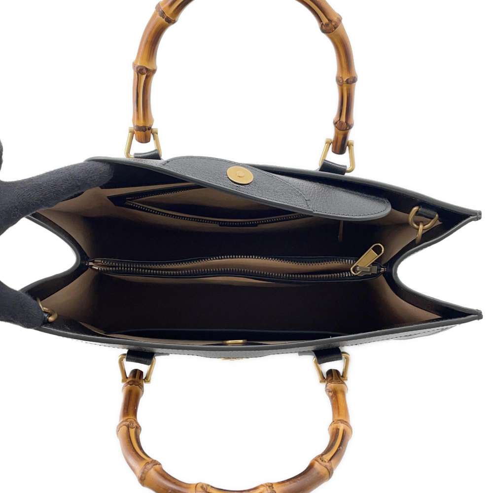 GUCCI Diana Bamboo Tote Bag Black 703218 Leather Bamboo