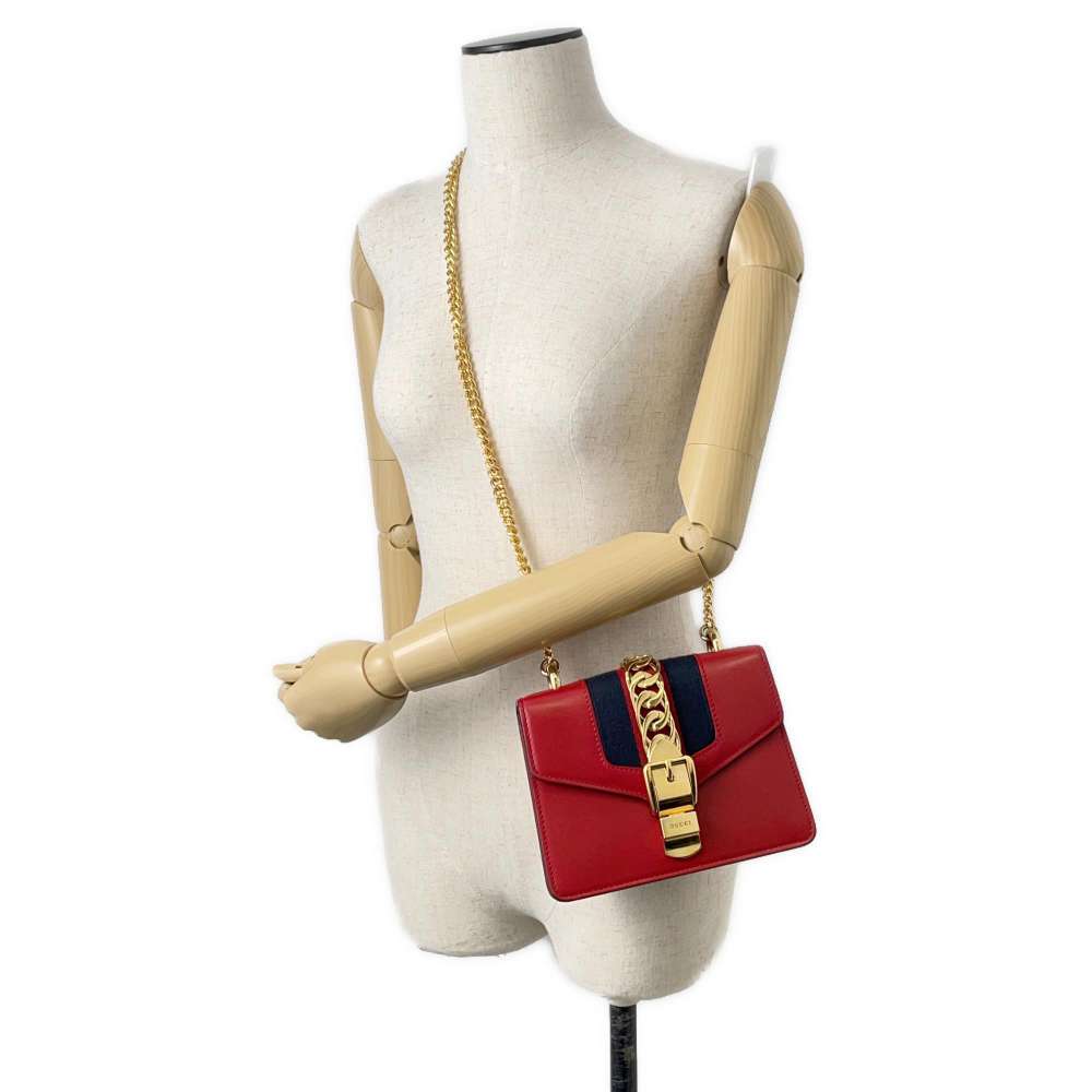 GUCCI Sylvie Shoulder Bag Red 431666 Leather