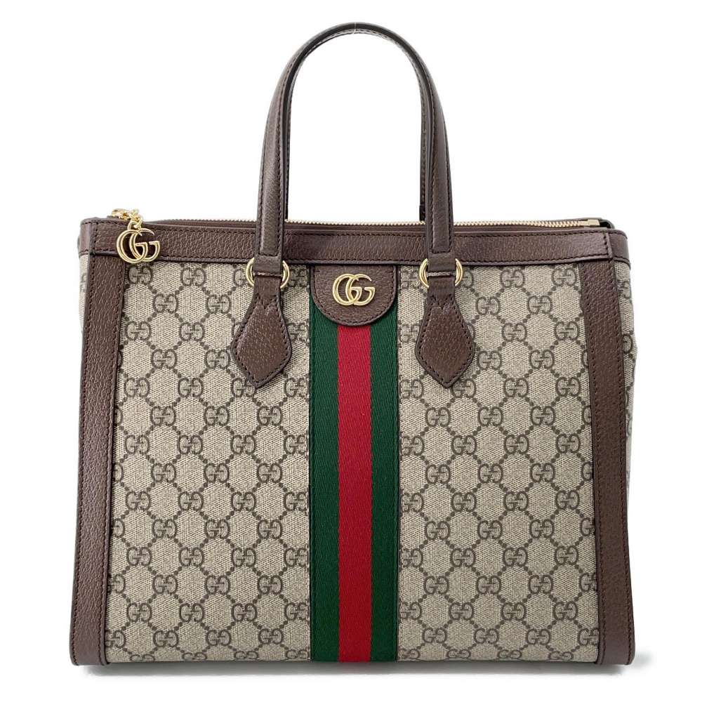 GUCCI Ophidia GGMedium Tote Bag Beige/Brown 524537 GG SupremeCanvas Leather