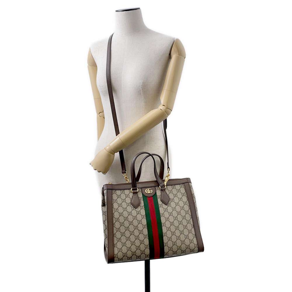 GUCCI Ophidia GGMedium Tote Bag Beige/Brown 524537 GG SupremeCanvas Leather