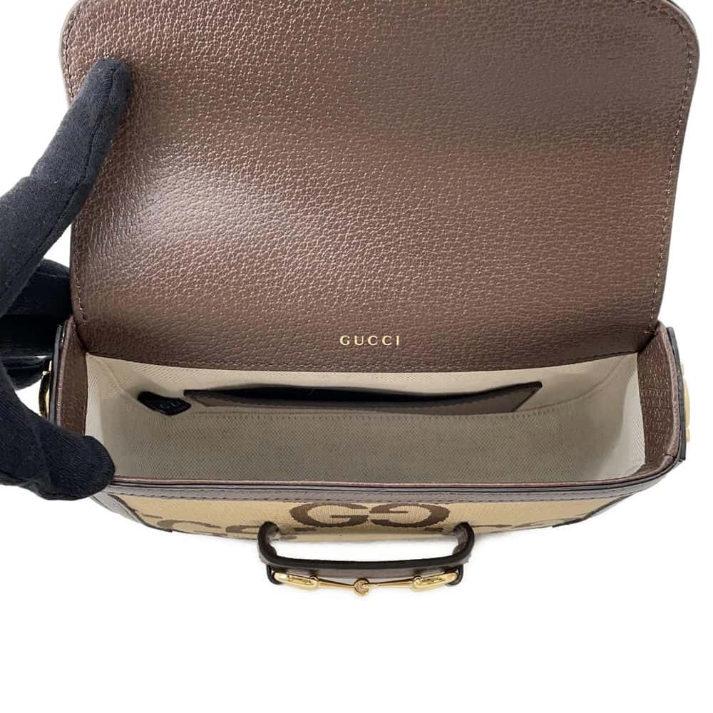 GUCCI Horsebit1955 Jumbo GG Shoulder Bag Brown 658574 Canvas Leather