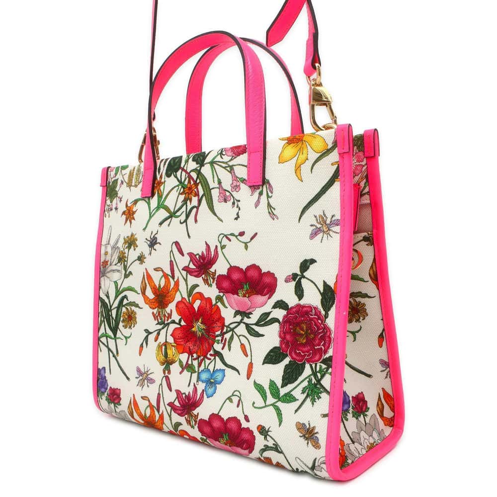 GUCCI Interlocking G Flora 2WAY Shoulder Bag White/Pink 550141 Canvas Leather