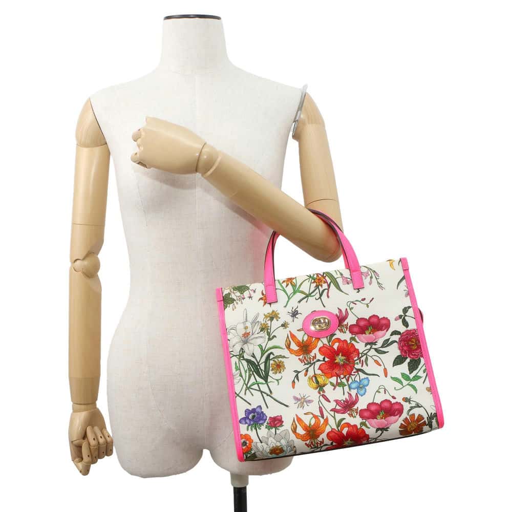 GUCCI Interlocking G Flora 2WAY Shoulder Bag White/Pink 550141 Canvas Leather