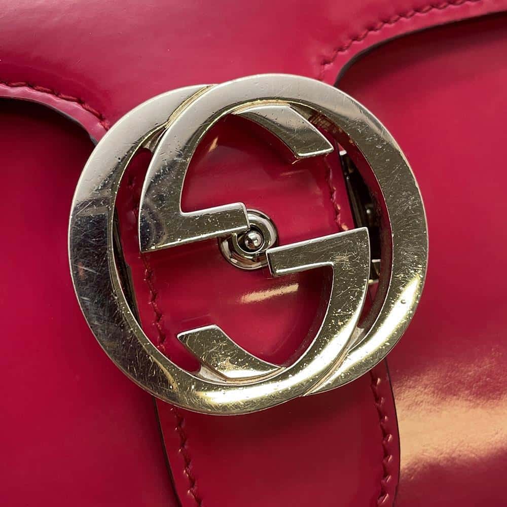 GUCCI Interlocking G Chain Shoulder Pink 387606 Patent Leather