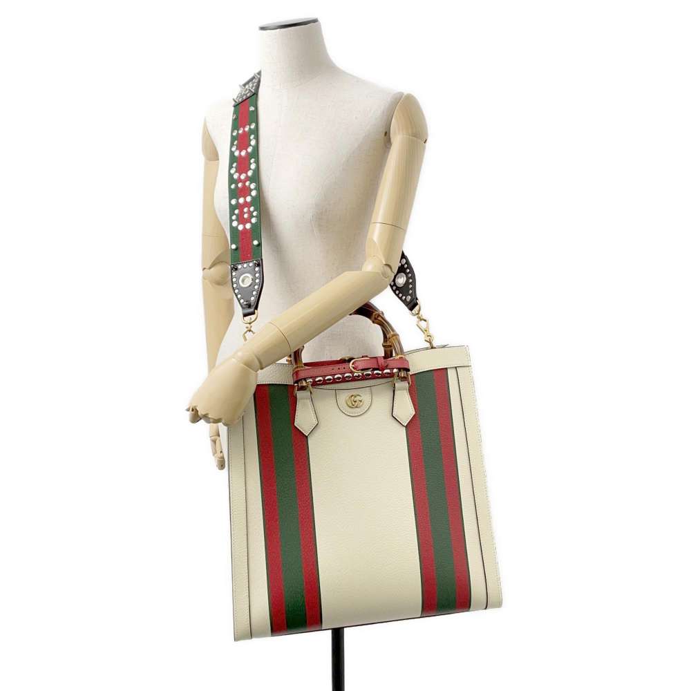 GUCCI Diana 2way Tote Bag Ivory/Green/Red 721080 Leather