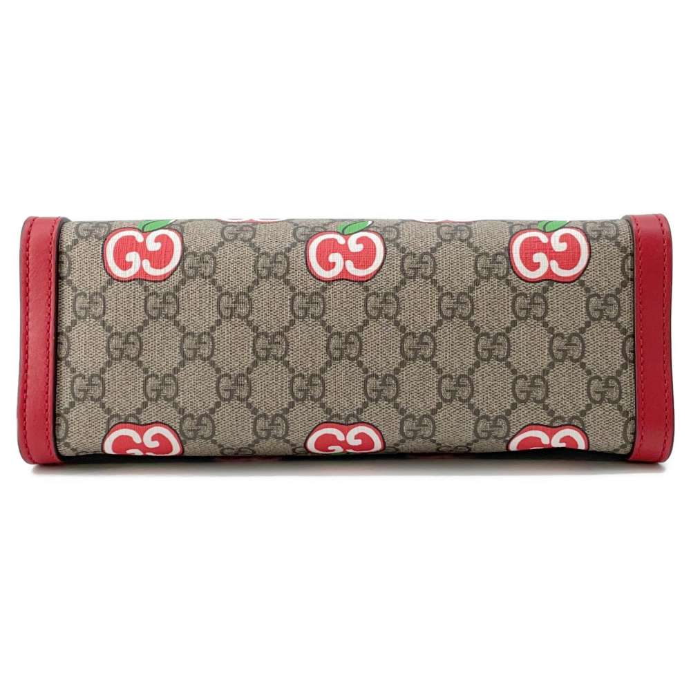 GUCCI GG Apple ChainShoulder Bag Beige/Red 498156 GG SupremeCanvas Leather