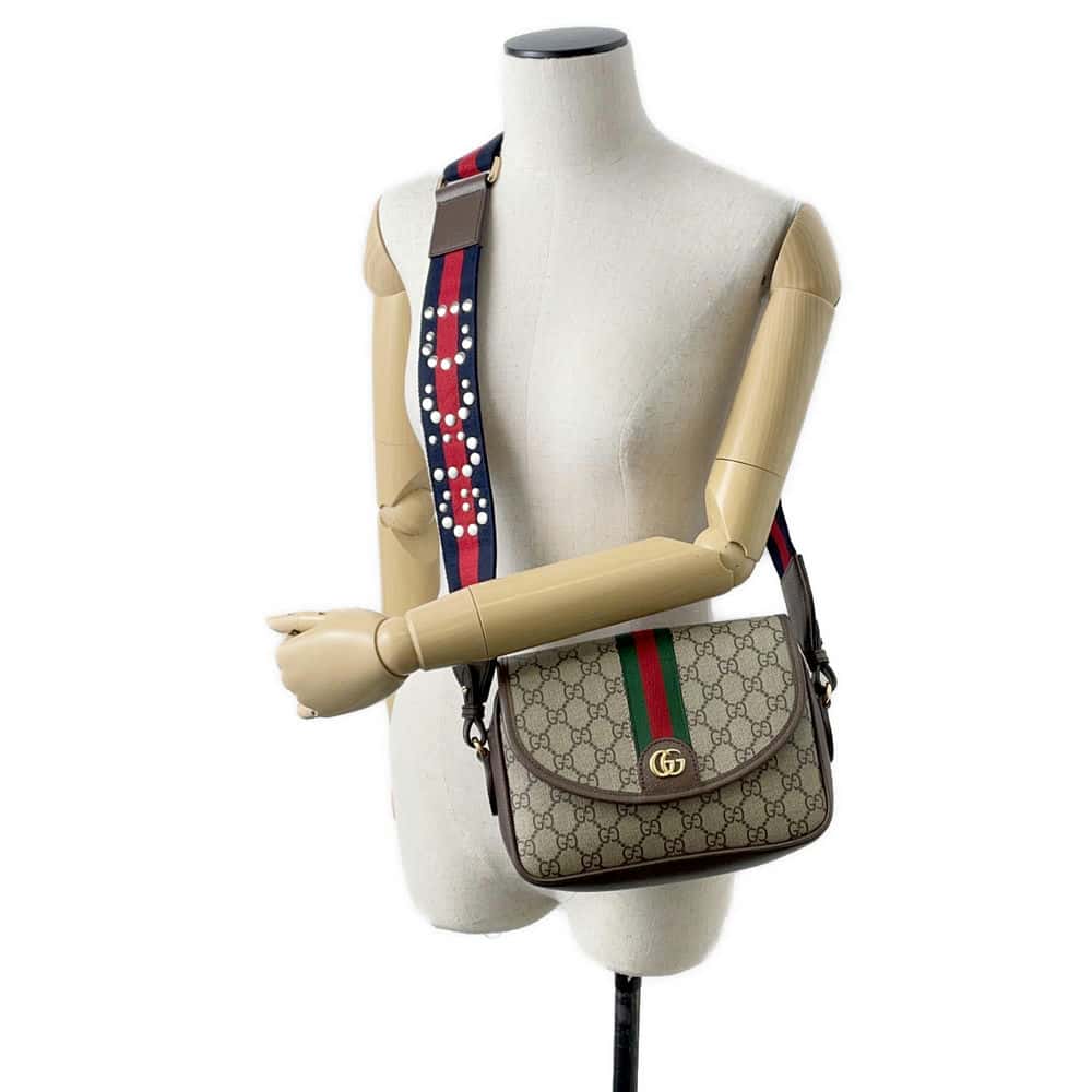 GUCCI Ophidia GG Shoulder Bag Beige/Brown 722117 PVC Leather Size Small