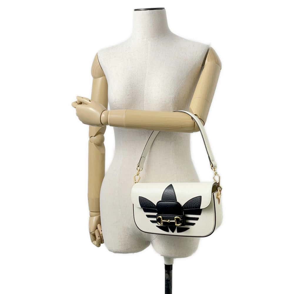 GUCCI Adidas Horsebit1955 White/Black 722009 Leather Size Small