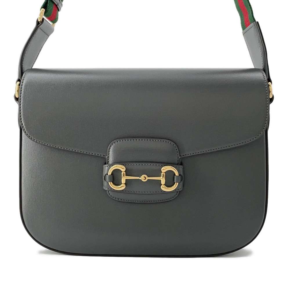 GUCCI Horsebit1955 Shoulder Bag Gray 700457 Leather