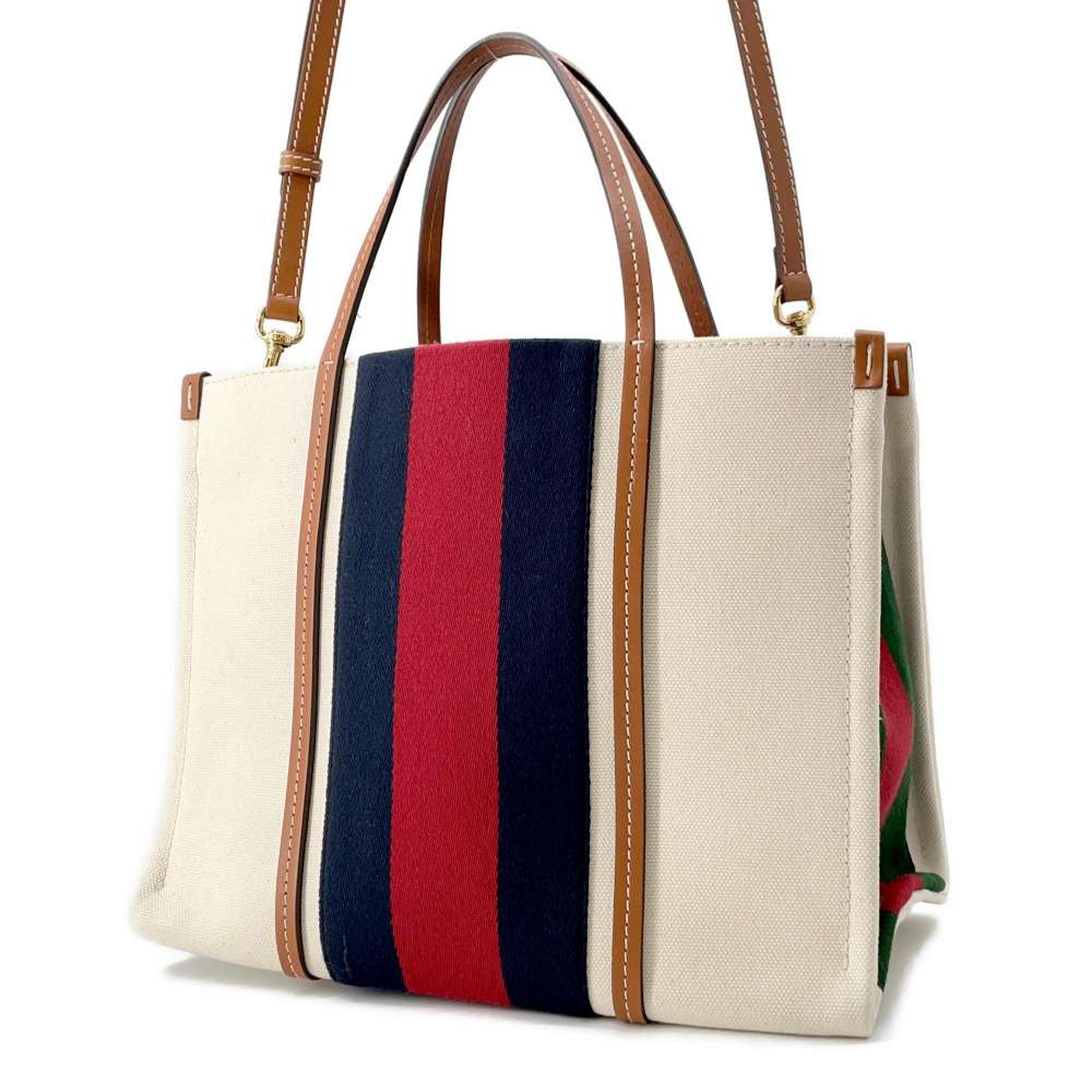 GUCCI Interlocking G 2way Tote Bag Natural/Blue/Red 727721 Canvas Leather Size Medium