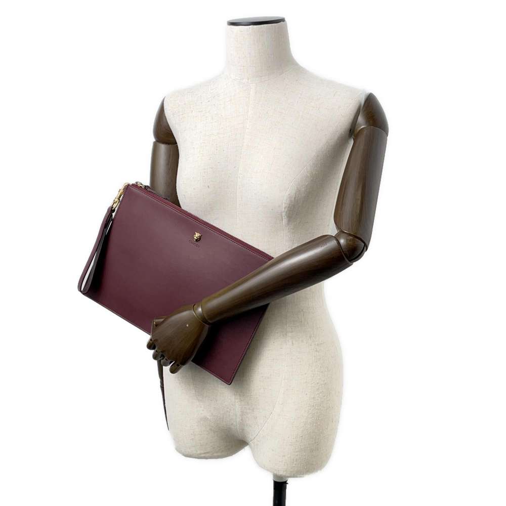 GUCCI Animalier Clutch Bag Bordeaux 428724 Leather