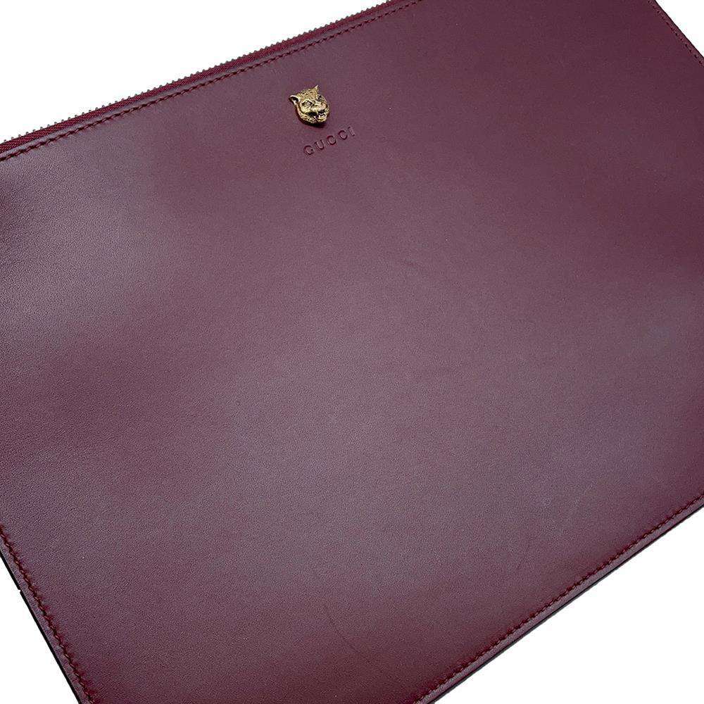 GUCCI Animalier Clutch Bag Bordeaux 428724 Leather