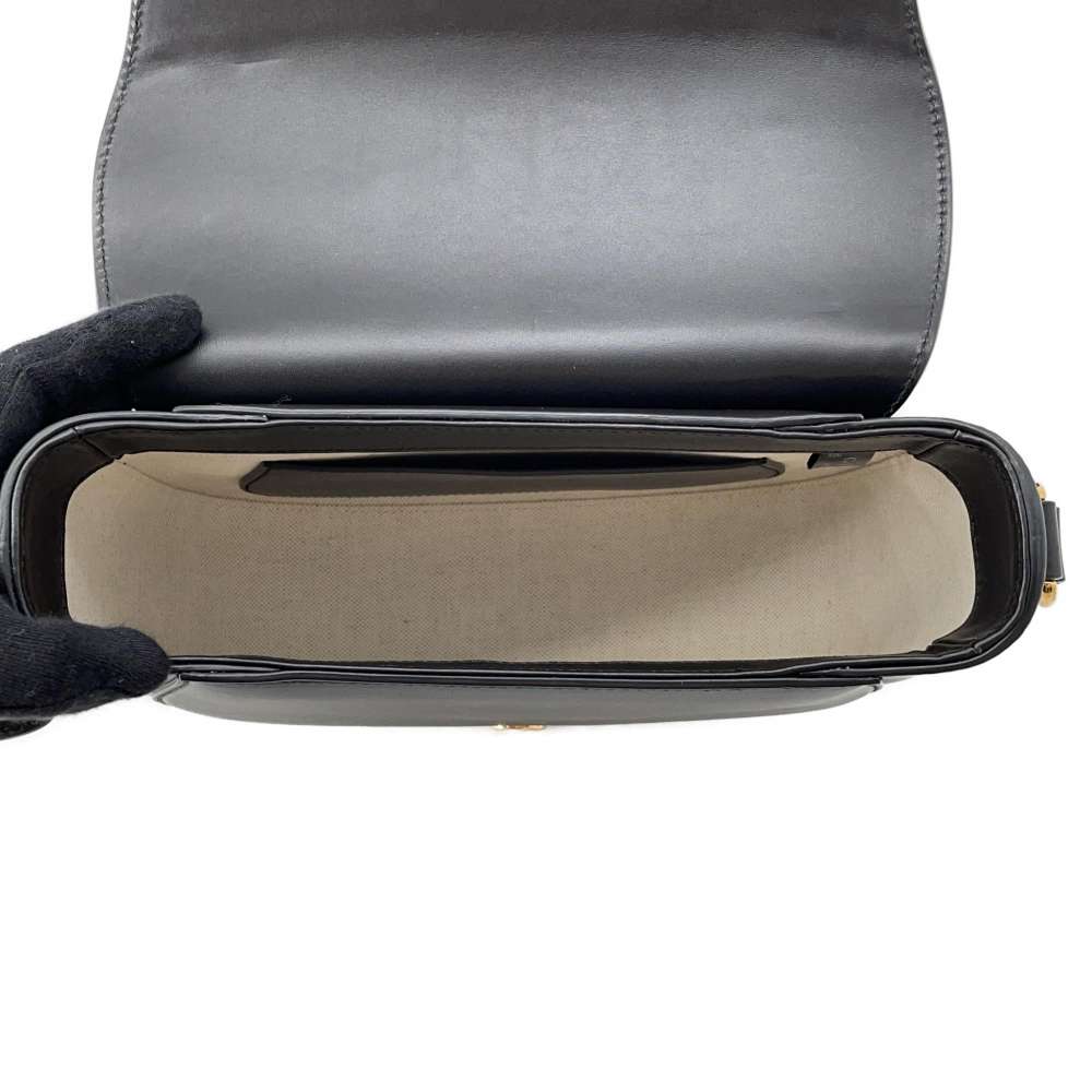 GUCCI Embossed Logo Buckle Shoulder Bag Black 675923 Leather