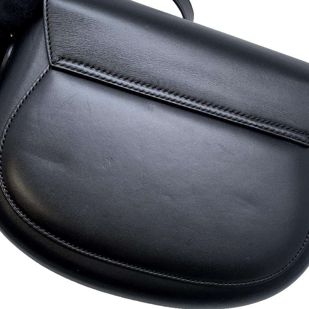 GUCCI Embossed Logo Buckle Shoulder Bag Black 675923 Leather