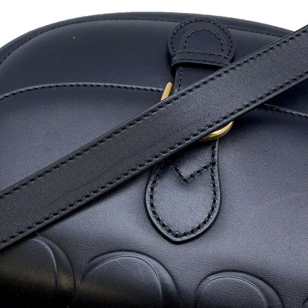 GUCCI Embossed Logo Buckle Shoulder Bag Black 675923 Leather