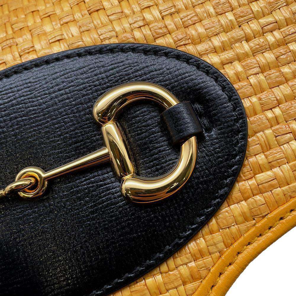 GUCCI Horsebit 2wayChainShoulder Bag Yellow 655667 Straw Leather