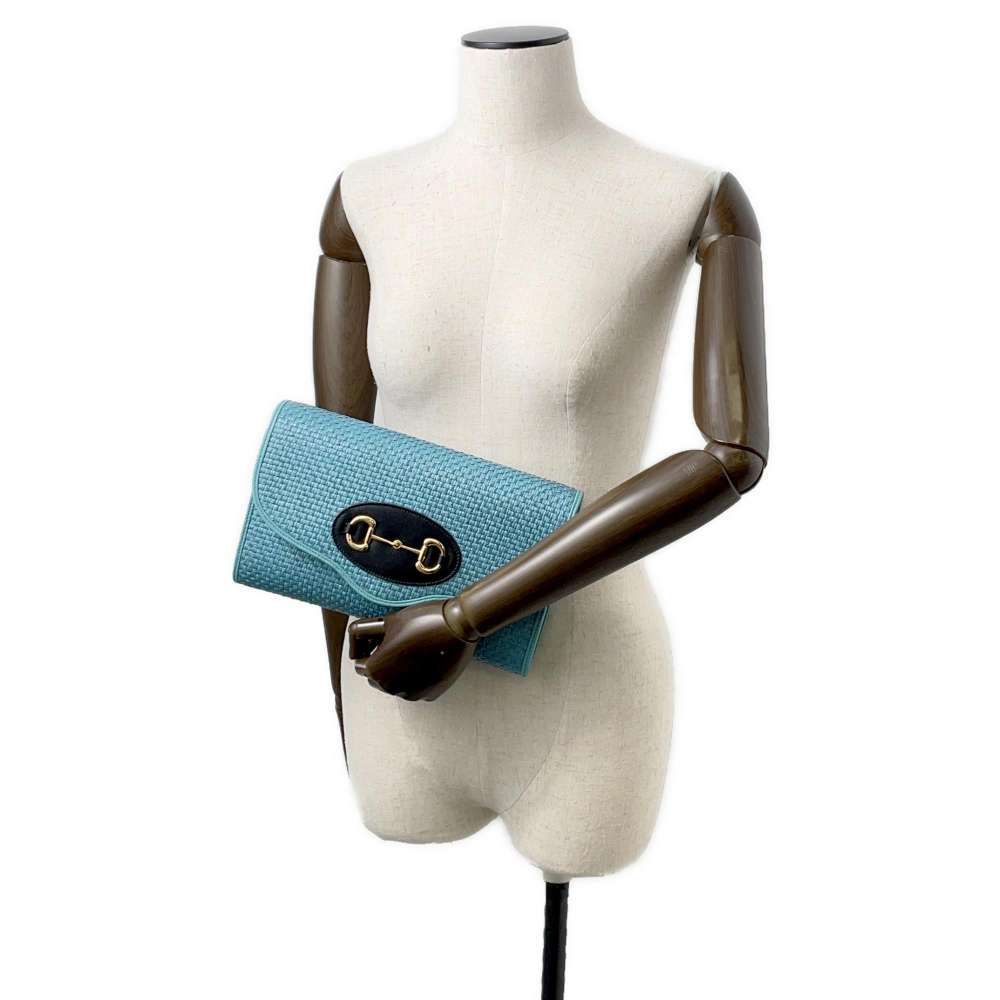 GUCCI Horsebit 1955 2wayChainShoulder Bag Blue 655667 Straw Leather