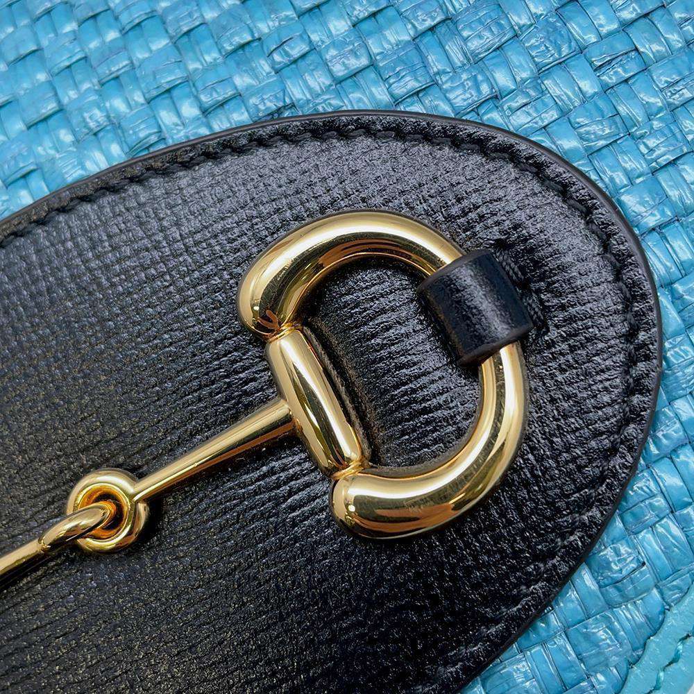 GUCCI Horsebit 1955 2wayChainShoulder Bag Blue 655667 Straw Leather
