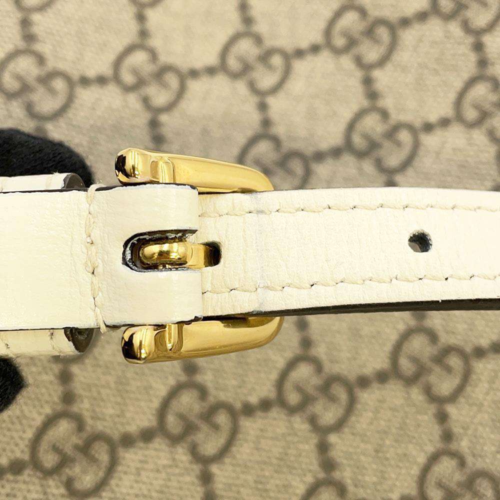 GUCCI GG Supreme Horsebit Shoulder Bag Beige/White 645454 PVC Leather Size Small