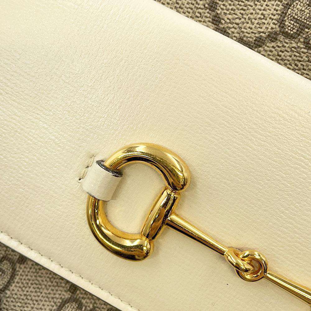 GUCCI GG Supreme Horsebit Shoulder Bag Beige/White 645454 PVC Leather Size Small