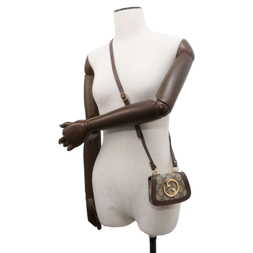 GUCCI GG Supreme Blondie Shoulder Card Case Beige/Brown 698635 PVC/Leather