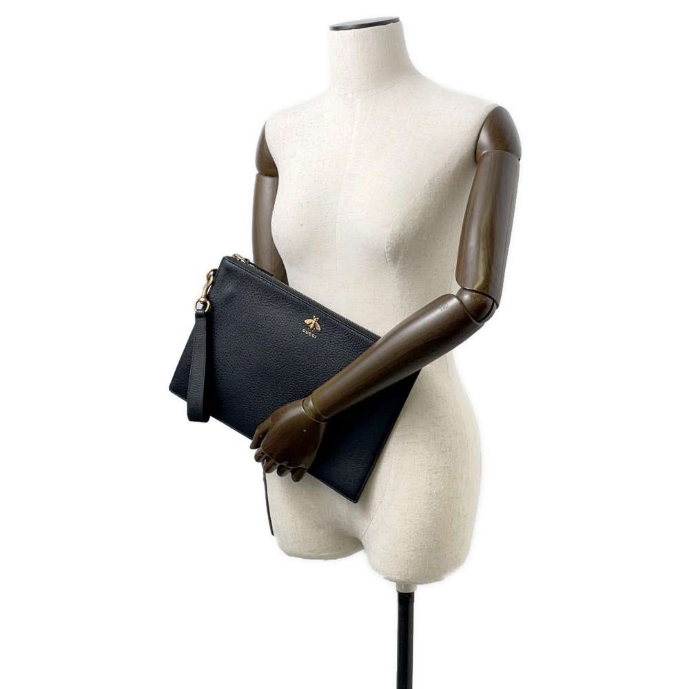 GUCCI Animalier BEE Clutch Bag Black 523684 Leather