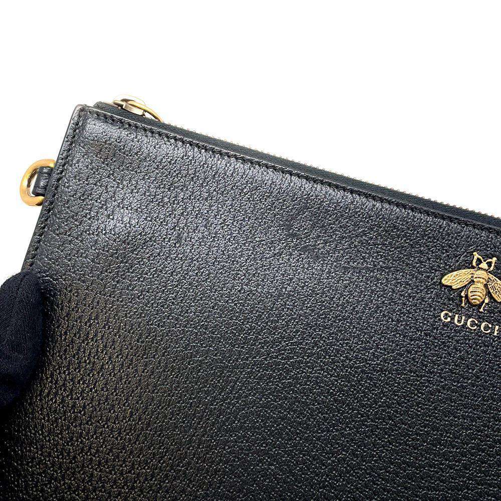 GUCCI Animalier BEE Clutch Bag Black 523684 Leather